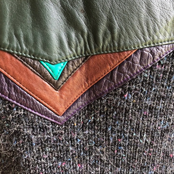 SOLD⚡️Medium 80s vtg chunky knit bomber jacket + leather - Picture 8 of 11